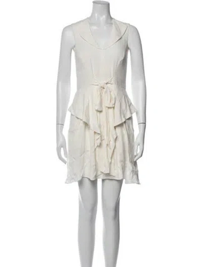 Pre-owned L'agence V-neck Mini Dress In Neutrals