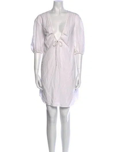Pre-owned L'agence V-neck Mini Dress In White
