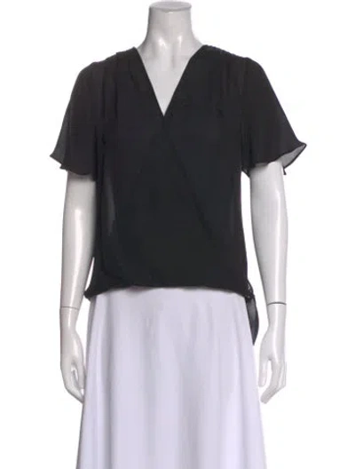 Pre-owned L'agence V-neck Short Sleeve Blouse In Black
