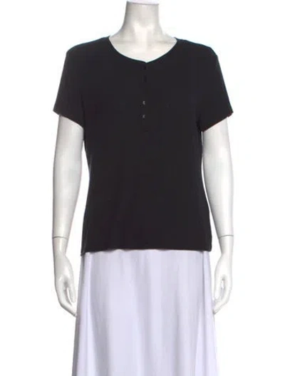 Pre-owned L'agence V-neck Short Sleeve Polo In Black