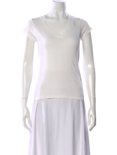 Pre-owned L'agence V-neck Short Sleeve T-shirt In White