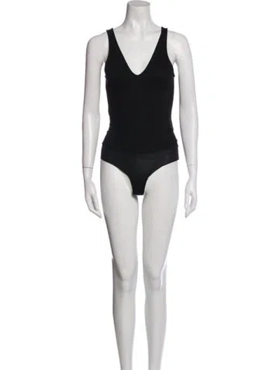Pre-owned L'agence V-neck Sleeveless Bodysuit In Black