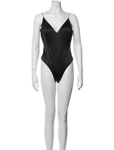 Pre-owned L'agence V-neck Sleeveless Bodysuit In Black
