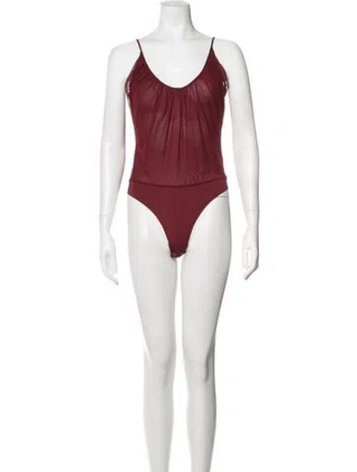 Pre-owned L'agence V-neck Sleeveless Bodysuit In Burgundy