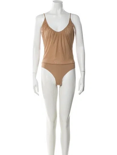 Pre-owned L'agence V-neck Sleeveless Bodysuit In Neutral