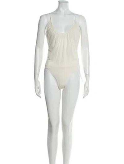 Pre-owned L'agence V-neck Sleeveless Bodysuit In Neutral