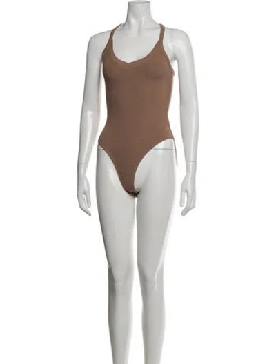 Pre-owned L'agence V-neck Sleeveless Bodysuit In Neutrals