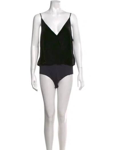 Pre-owned L'agence V-neck Sleeveless Bodysuit W/ Tags In Black