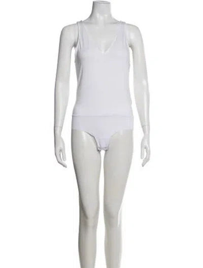 Pre-owned L'agence V-neck Sleeveless Bodysuit In White
