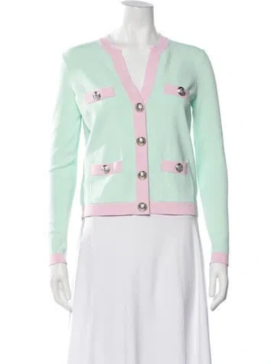 Pre-owned L'agence V-neck Sweater In Green/pink