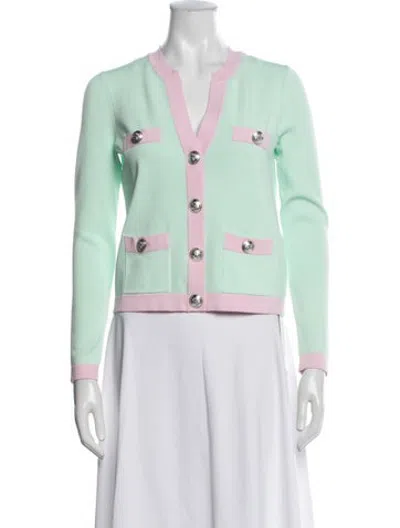 Pre-owned L'agence V-neck Sweater In Green/pink
