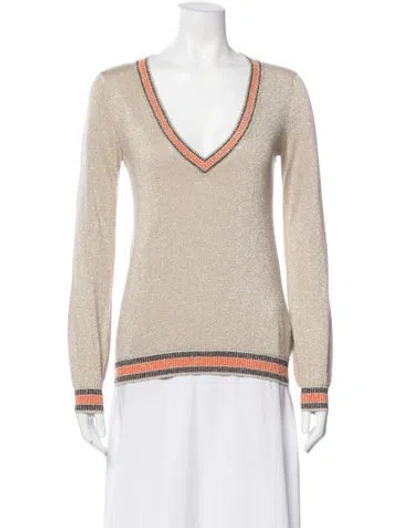 Pre-owned L'agence V-neck Sweater In Metallic/neutrals