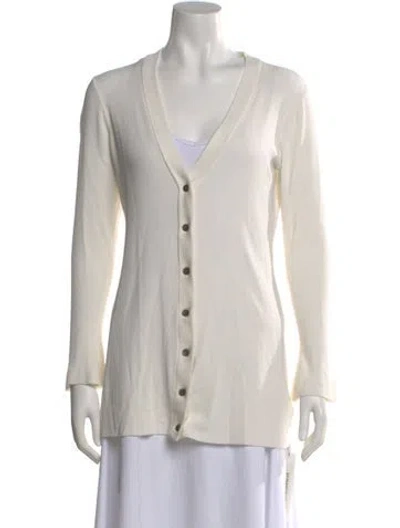Pre-owned L'agence V-neck Sweater In White