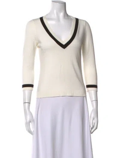 Pre-owned L'agence V-neck Sweater In White