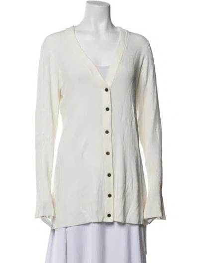 Pre-owned L'agence V-neck Sweater In White