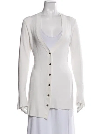 Pre-owned L'agence V-neck Sweater In White