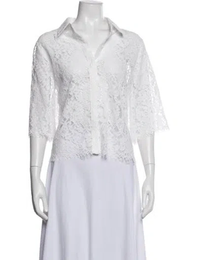 Pre-owned L'agence V-neck Three-quarter Sleeve Blouse In White