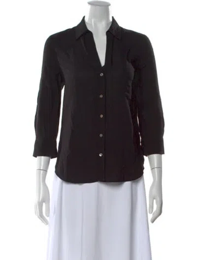 Pre-owned L'agence V-neck Three-quarter Sleeve Button-up Top In Black