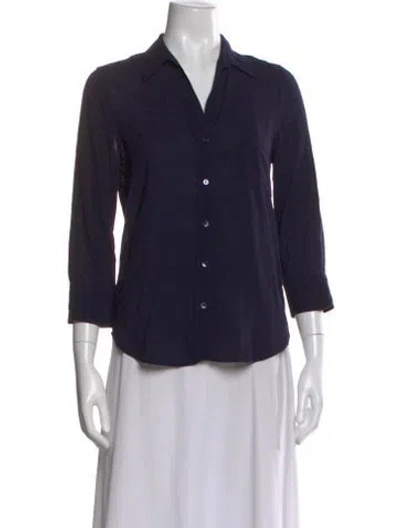 Pre-owned L'agence V-neck Three-quarter Sleeve Button-up Top In Blue