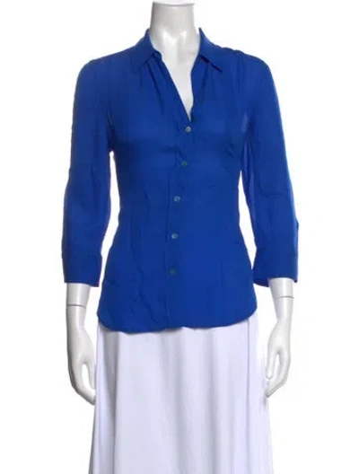 Pre-owned L'agence V-neck Three-quarter Sleeve Button-up Top In Blue