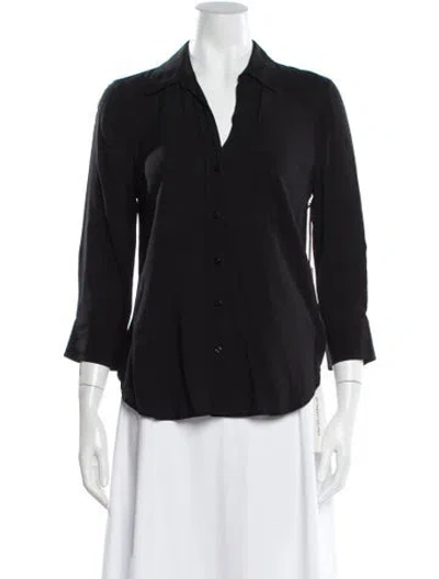 Pre-owned L'agence V-neck Three-quarter Sleeve Button-up Top W/ Tags In Black