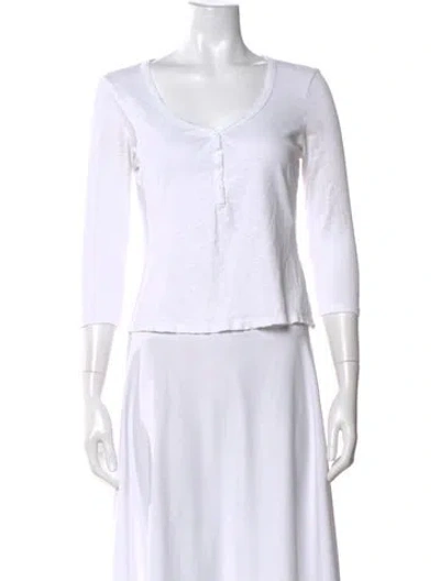 Pre-owned L'agence V-neck Three-quarter Sleeve Button-up Top In White