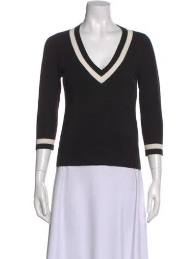Pre-owned L'agence V-neck Three-quarter Sleeve Top In Black