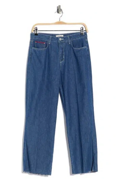 L'agence Wanda High Waist Raw Hem Crop Wide Leg Jeans In Blue