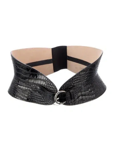 Pre-owned L'agence Wide Crocodile Waist Belt In Black