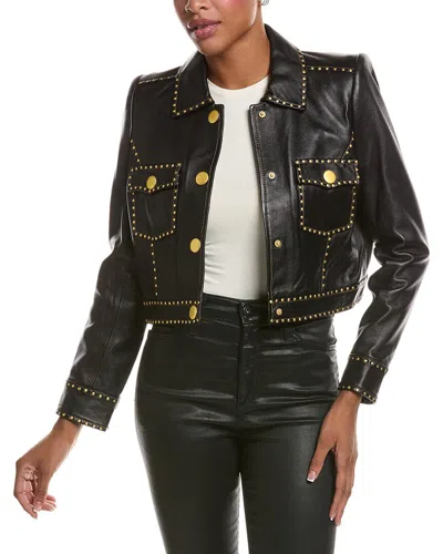 L'agence Winsome Crop Studded Leather Jacket In Blac-black