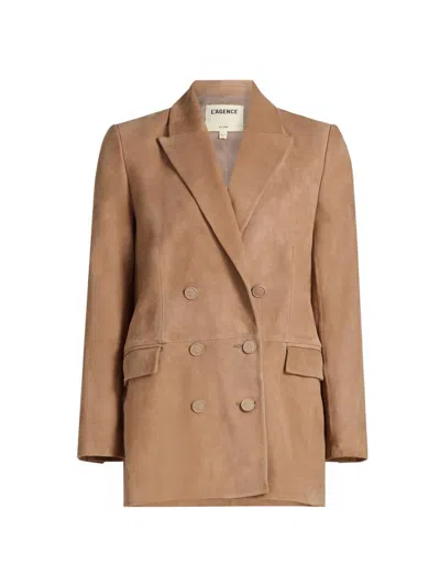 L'agence Women's Aimee Suede Double-breasted Blazer In Brown