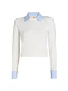 L'agence April Poplin Collar Pullover Top In White