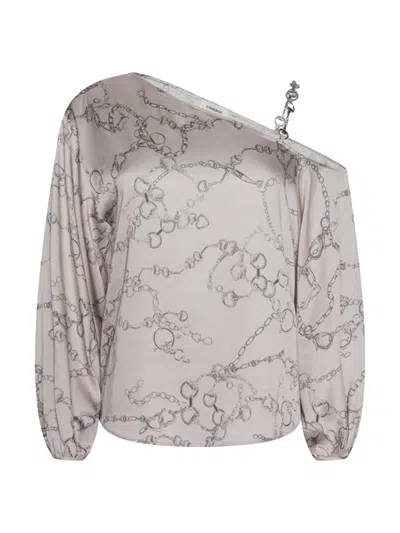 L'agence Women's Asami Chain Printed One-shoulder Blouse In Gray