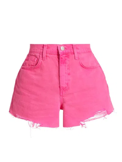 L'agence Clark High Waist Fray Hem Denim Shorts In Multi