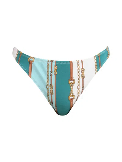 L'AGENCE WOMEN'S BELT STRIPE JEAN SCOOP BIKINI BOTTOM