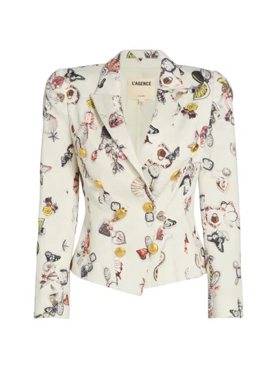 L'agence Women's Bethany Printed Cotton Blazer In White