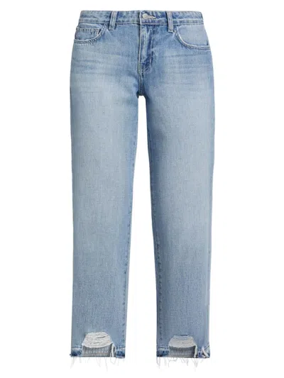L'agence Women's Blaine Distressed Denim Low-rise Stovepipe Crop Jeans In Blue