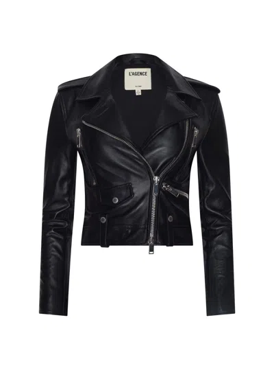 L'agence Blakely Crop Leather Biker Jacket In Black