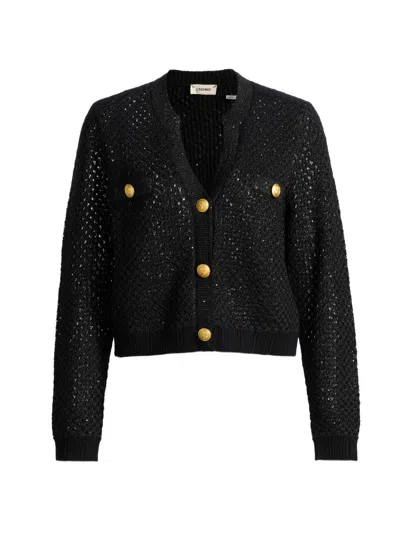 L'agence Blanca Sequin Crop Cardigan In Black Grey Gold In Multi
