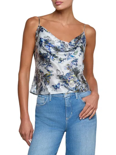 L'agence Women's Calista Silk Cowlneck Cami In Blue