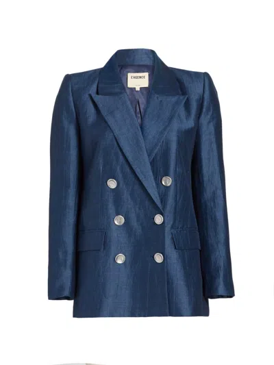 L'AGENCE WOMEN'S CAMBRIE LINEN-BLEND OVERSIZED BLAZER