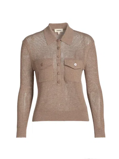 L'agence Women's Carine Pointelle-knit Collared Sweater In Brown
