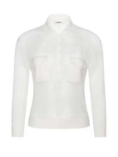 L'agence Women's Carine Pointelle-knit Collared Sweater In White