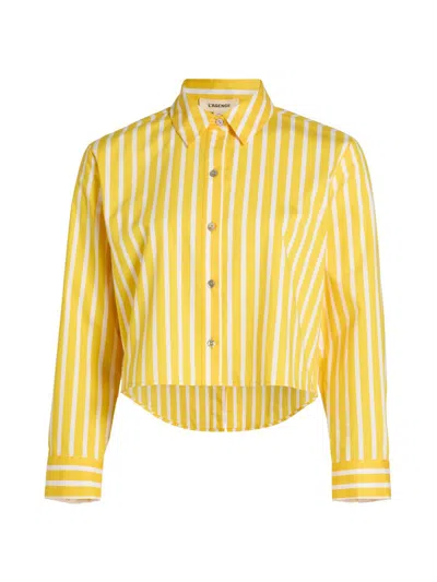 L'agence Women's Cosette Stripe Crop High-low Button-front Shirt In Yellow