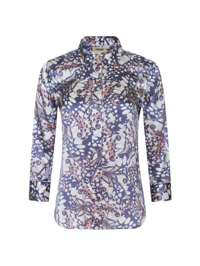 L'agence Women's Dani Butterfly-print Silk Button-front Shirt In Blue