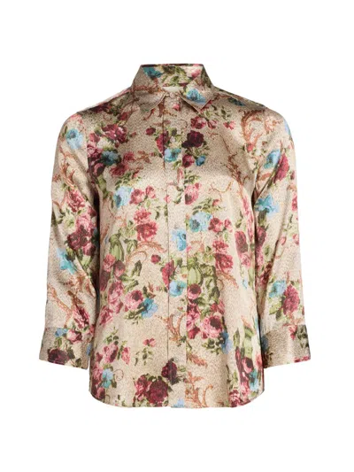L'agence Dani Silk Blouse In Multi Floral Tapestry
