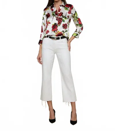 L'agence Women's Dani Sleeve Blouse In White Red Romantic Rose In Animal Print