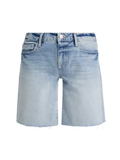 L'agence River Raw Hem Denim Bermuda Shorts In Blue