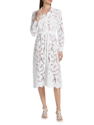 L'agence Women's Emilio Eyelet Laced A-line Midi Shirtdress In White