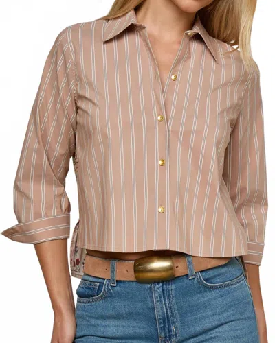 L'agence Women's Fawn Western Card Print Shirt In Stripe Tan Multi In Gray